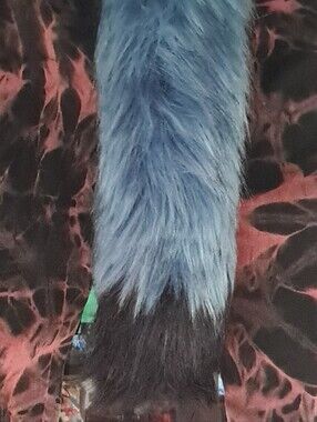 Blue and Black Faux Fur Animal Tail